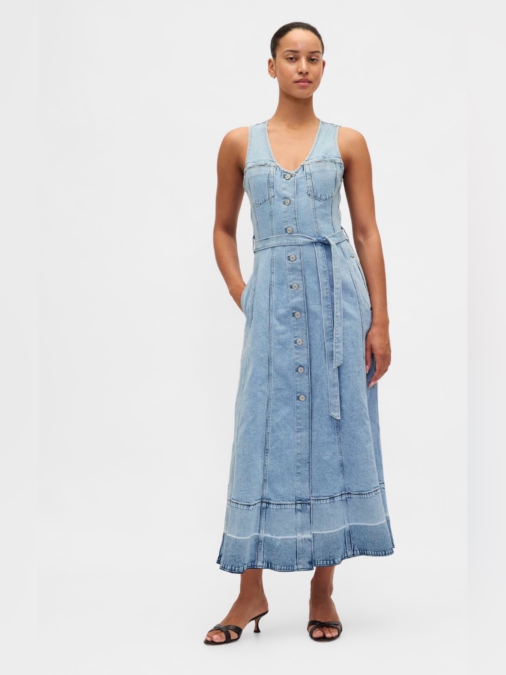 NWT-GAP Denim Button Front Maxi Dress, Small